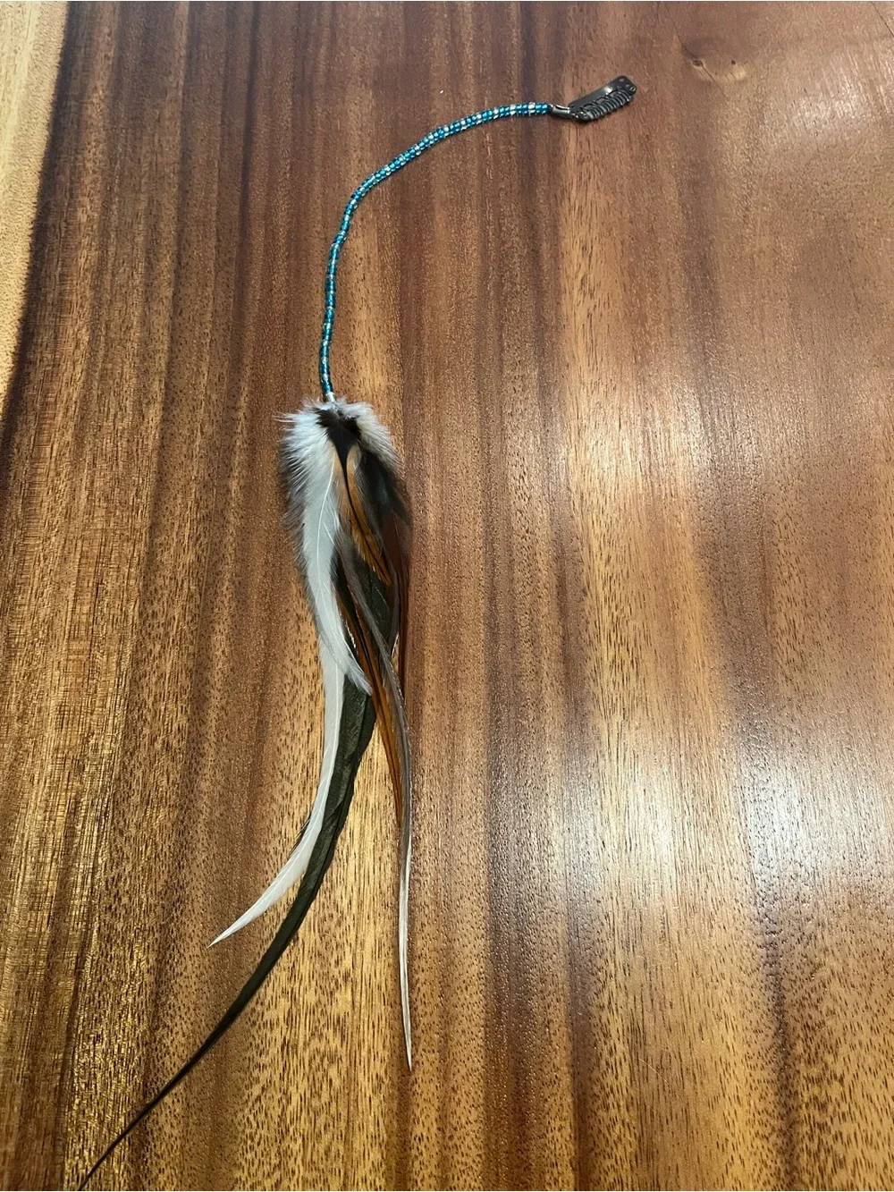 Feather Hair Extension with Turquoise Beads - Unbranded